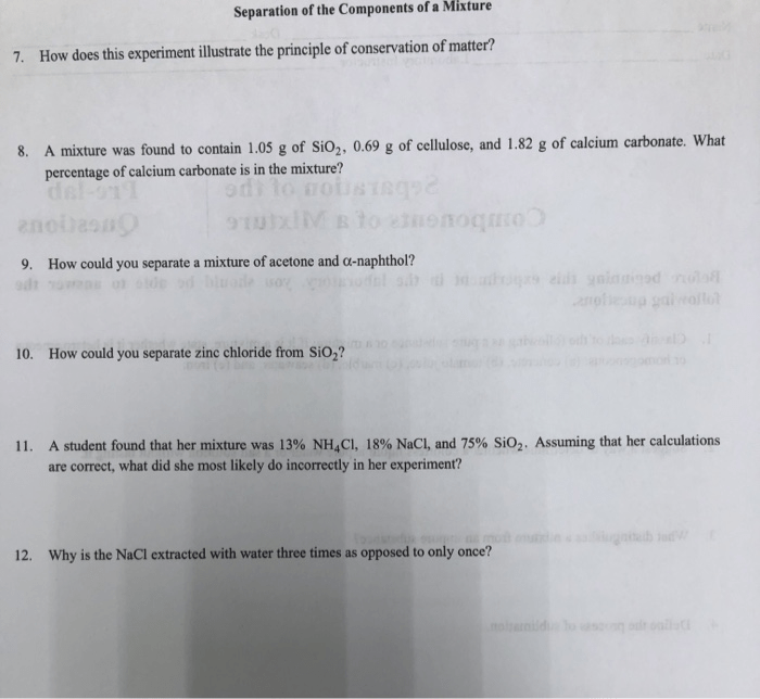 Separation of the components of a mixture pre lab answers